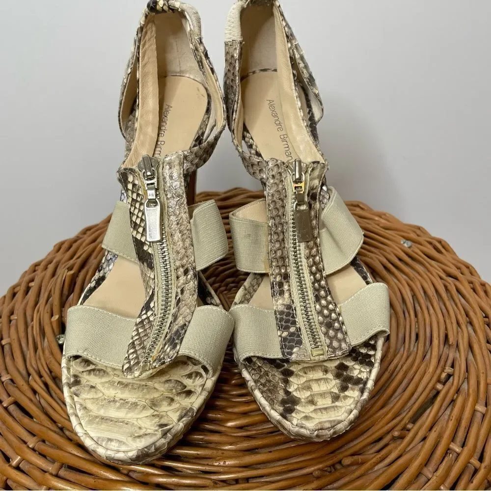 Alexandre Birman Snakeskin Platform Zip Heels Snake 9‎ B 40 Sexy Natural